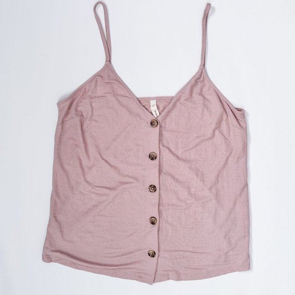 Wishlist dusty rose tank top tank top with tortoise shell buttons (Size Large) - Picture 1 of 4